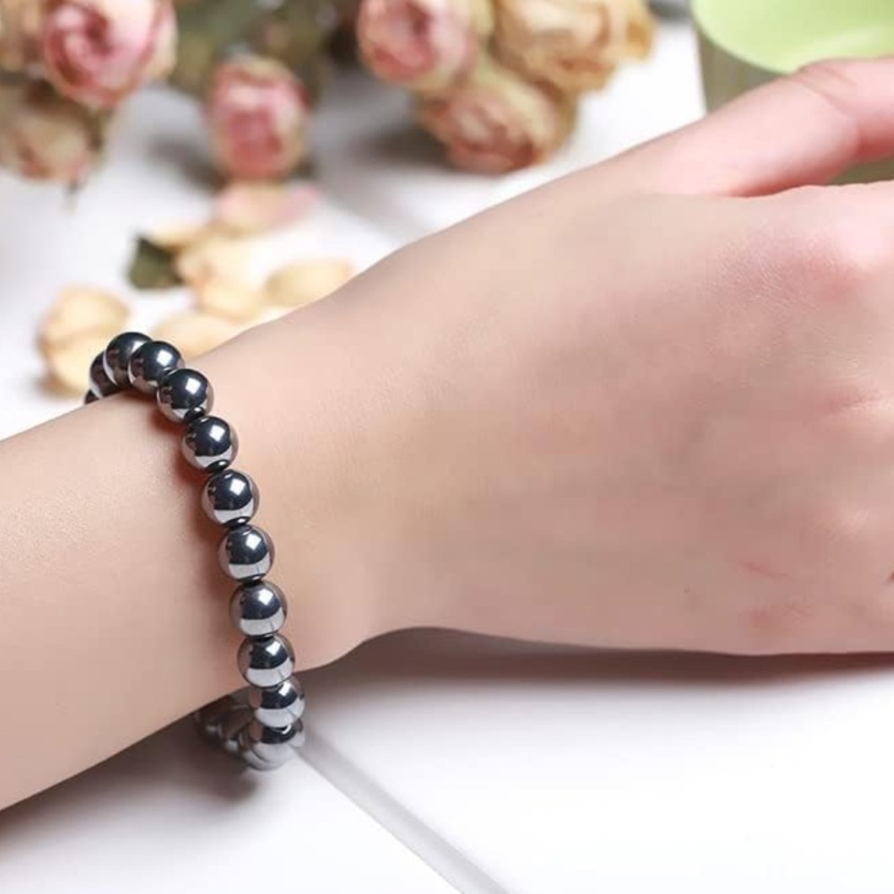 Adele - Natural Black Shine Terahertz Round Beads Stone Beads Bracelet